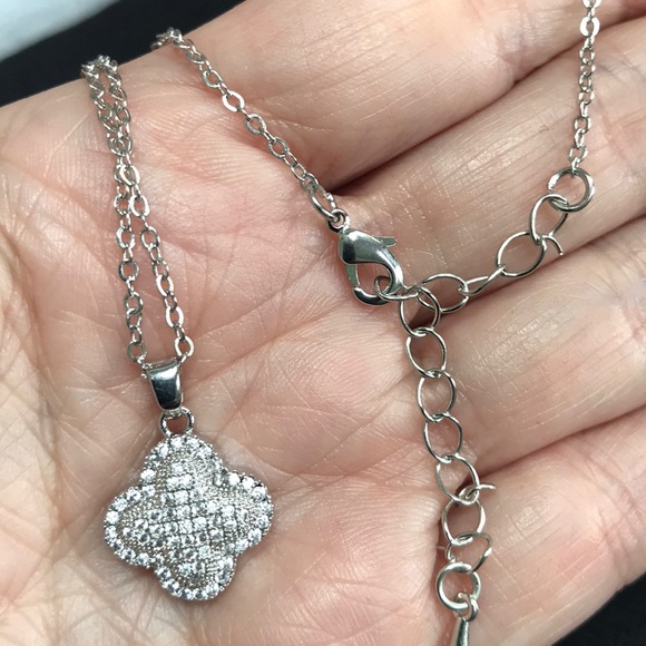 White Gold Plated Pave Clover Necklace 2025